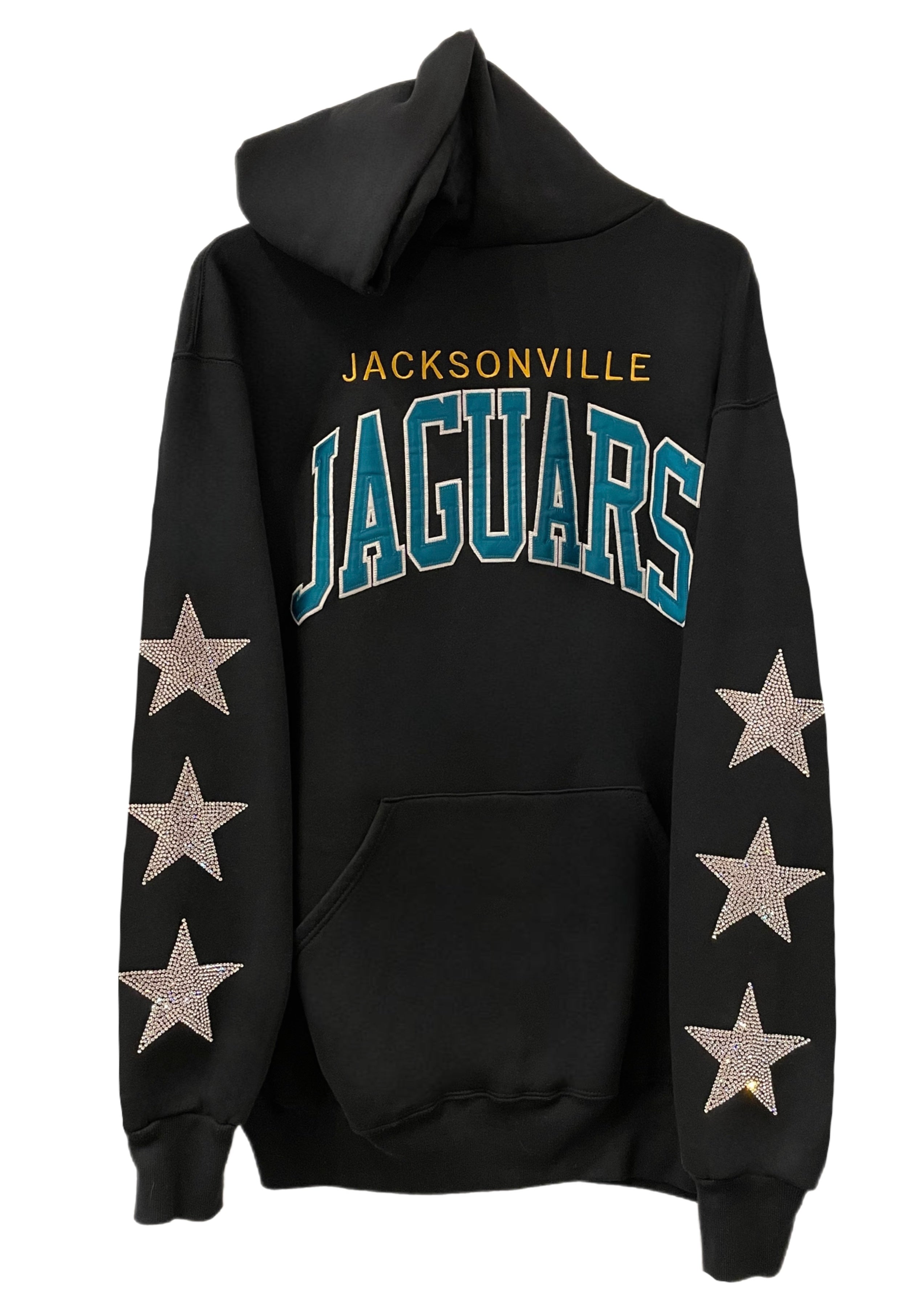 ShopCrystalRags Jacksonville Jaguars, NFL One of A Kind Vintage Hoodie with Three Crystal Star Design