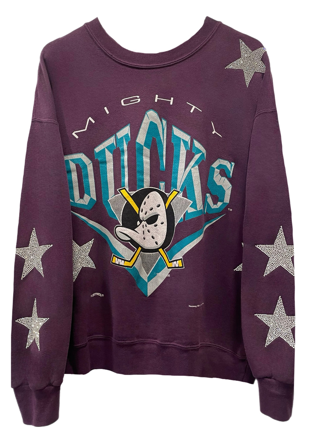 Anaheim Ducks, Hockey One of a KIND Vintage “Mighty Ducks” Rare Find 1994 Sweatshirt with All Over Crystal Star Design
