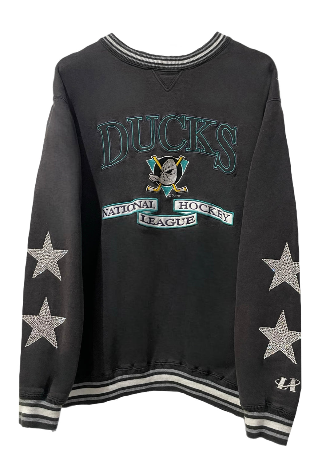 Anaheim Ducks, Hockey One of a KIND Vintage Mighty Ducks Sweatshirt with Crystal Star Design.