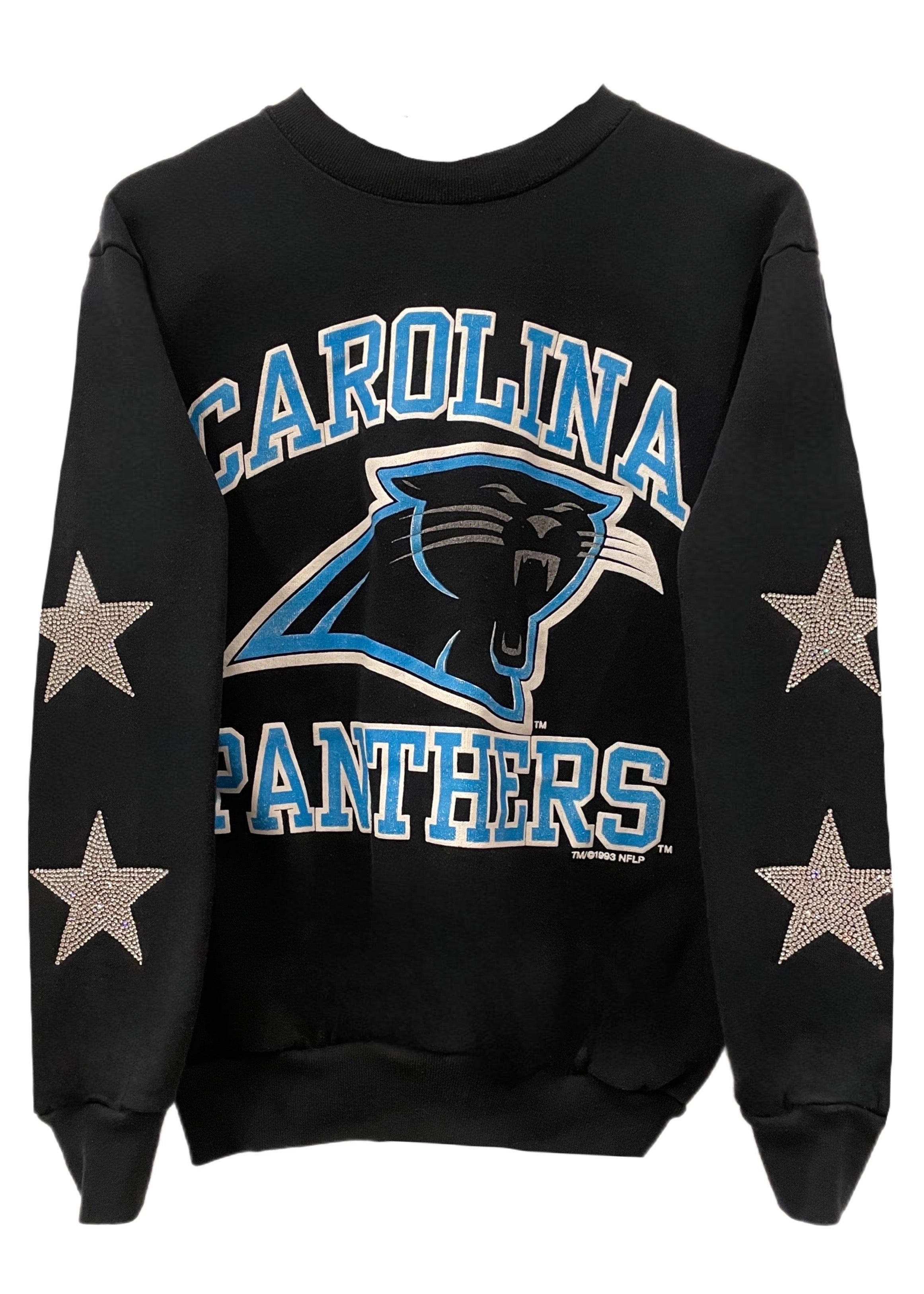 ShopCrystalRags Carolina Panthers, NFL One of A Kind Vintage NFL Sweatshirt with Three Crystal Star Design