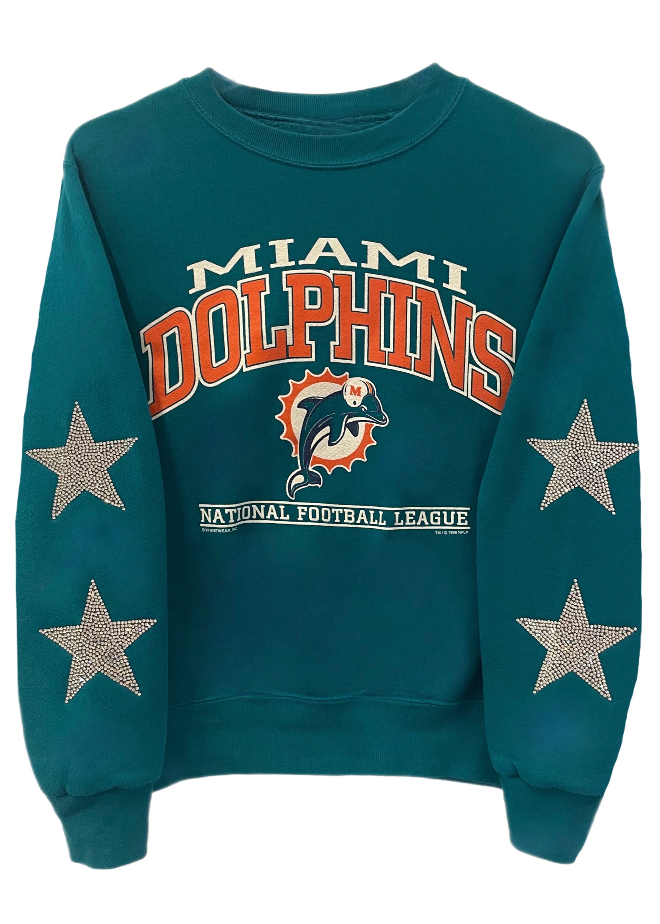 ShopCrystalRags Miami Dolphins, NFL One of A Kind “Rare Find” Vintage Knit Sweater with Crystal Star Design