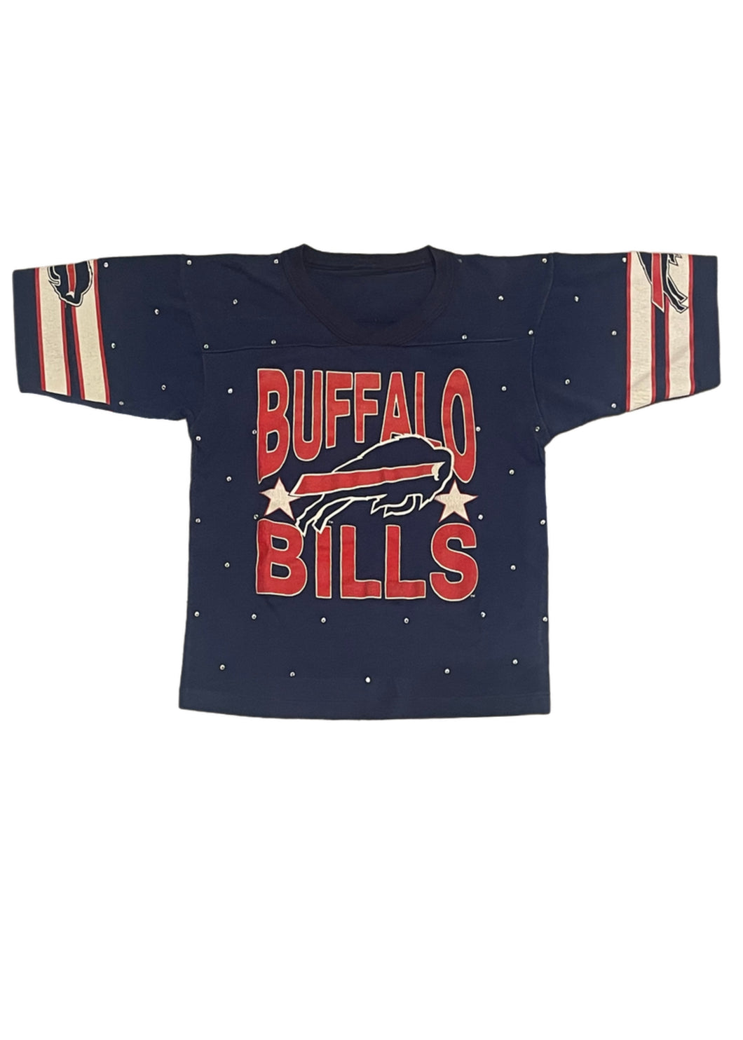 Buffalo Bills, Football One of a KIND Kids Vintage Tee with Overall Crystal Design