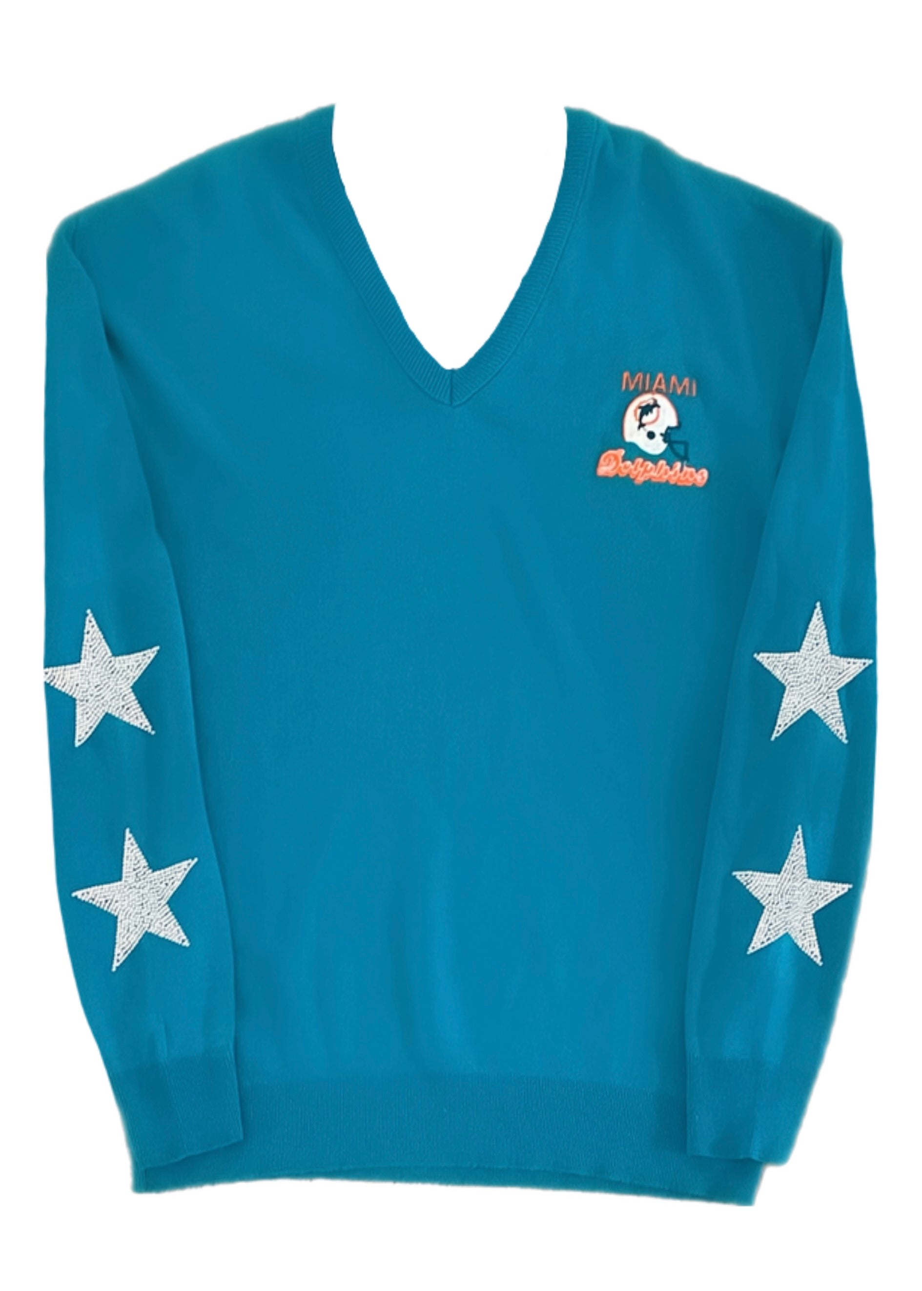 ShopCrystalRags Miami Dolphins, NFL One of A Kind “Rare Find” Vintage Knit Sweater with Crystal Star Design