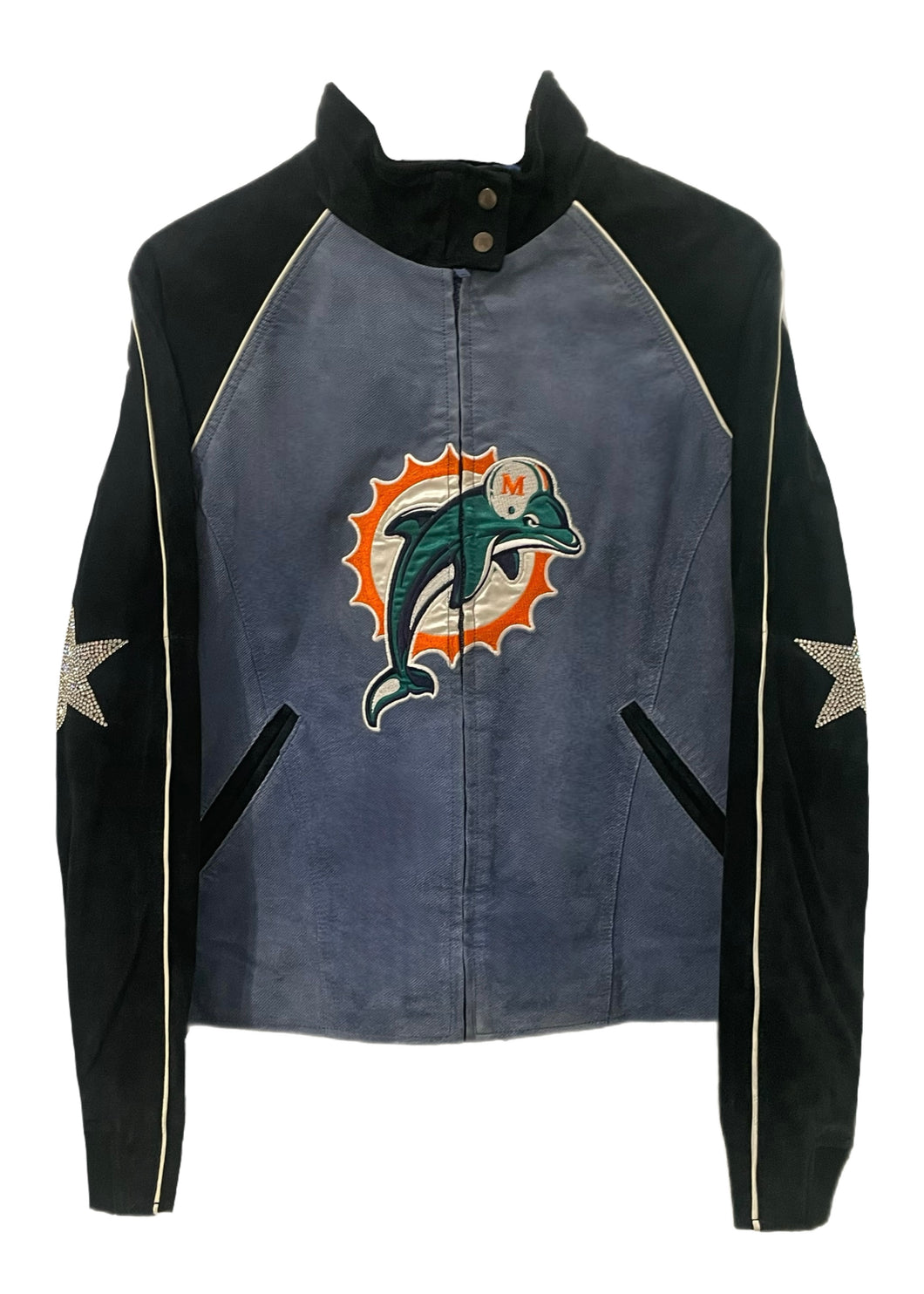 Miami Dolphins, Football “Rare Find” One of a KIND Vintage Suede Jacket with Crystal Star Design
