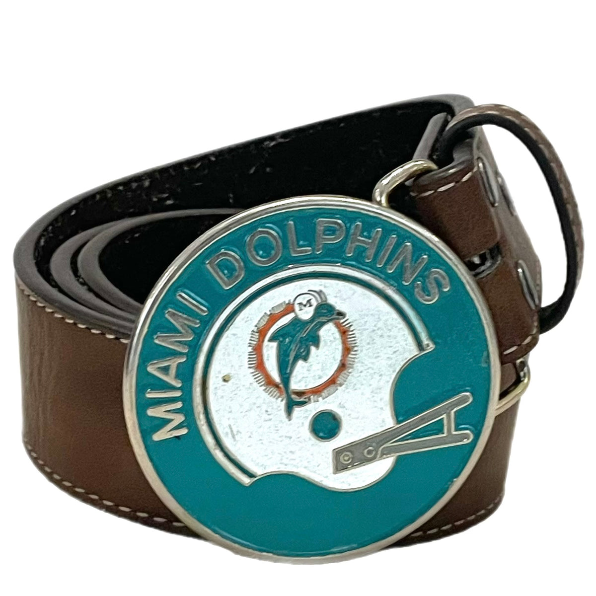 Miami Dolphins Vintage 1971 Logo Belt with Teal & Gold Helmet Buckle Miami Dolphins NFL Belts for sale | eBay main image 3