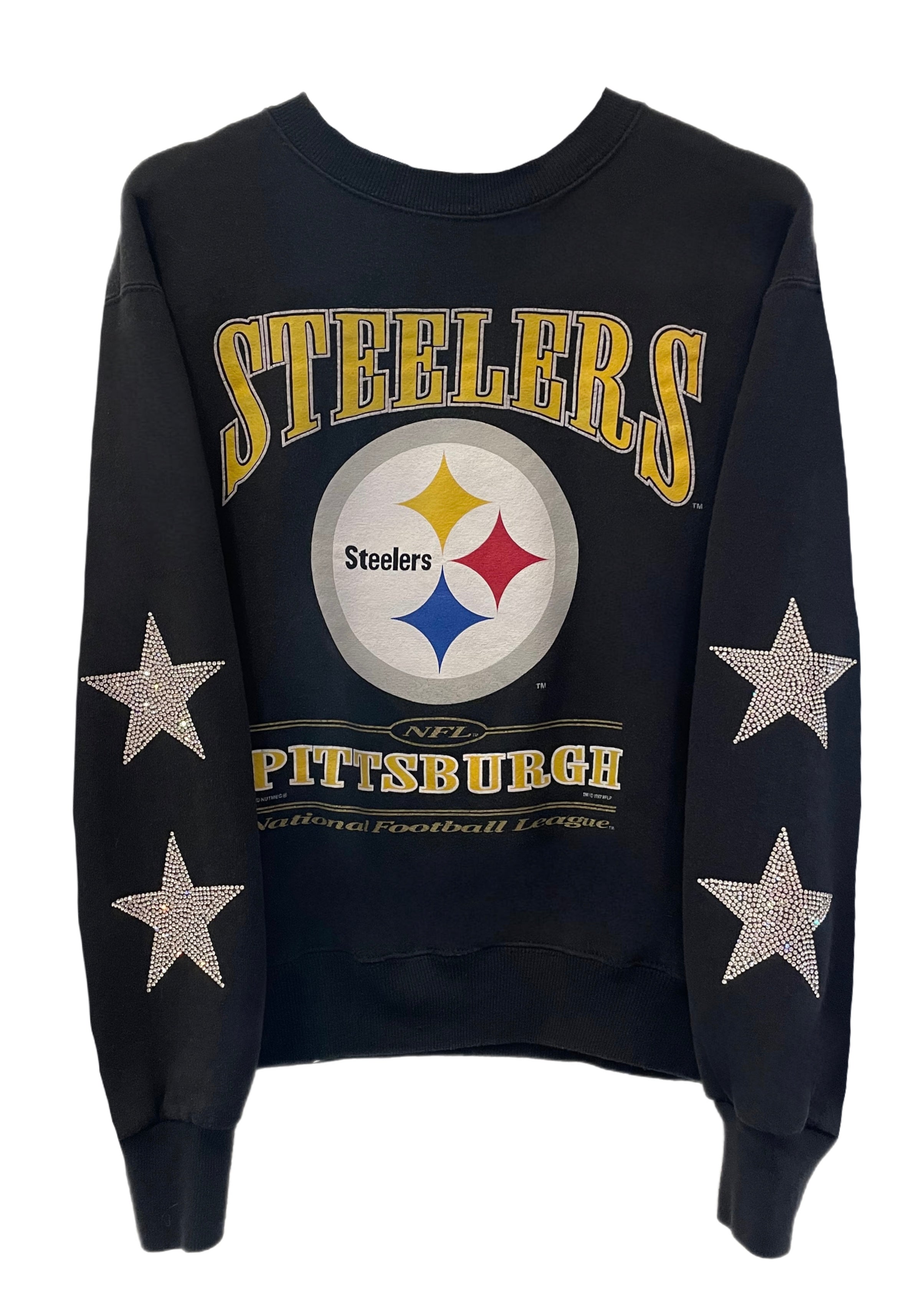 ShopCrystalRags Pittsburgh Steelers, NFL One of A Kind Vintage Sweatshirt with Crystal Star Design