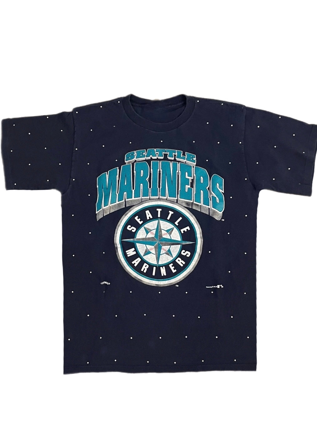 ShopCrystalRags Seattle Mariners, NFL One of A Kind Vintage Tee with All Over Crystal Star Design