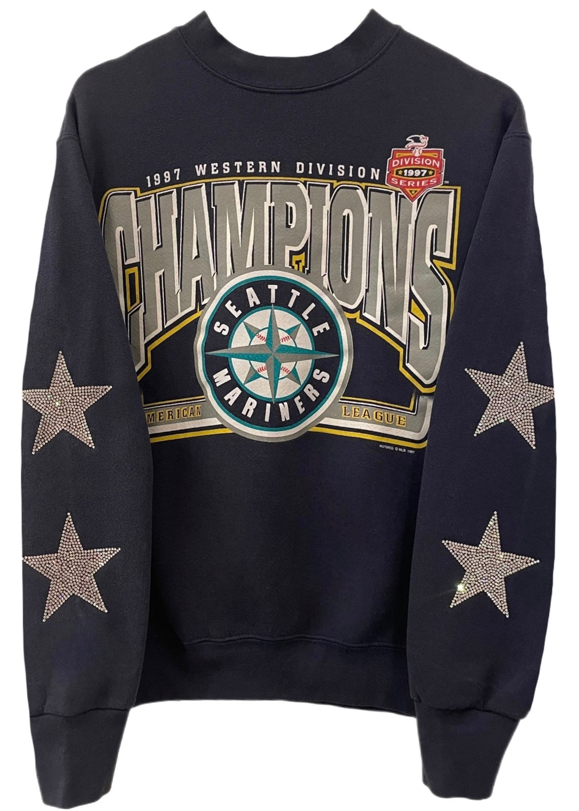 ShopCrystalRags La Dodgers, MLB One of A Kind Retro Sweatshirt with Crystal Star Design