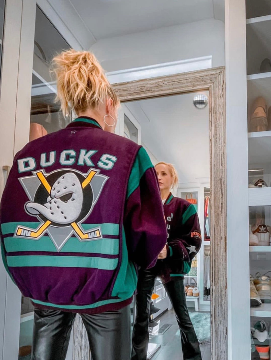 Anaheim Ducks, Mighty Ducks Hockey, “Rare Find” One of a Kind Vintage Letterman Jacket with Crystal Star