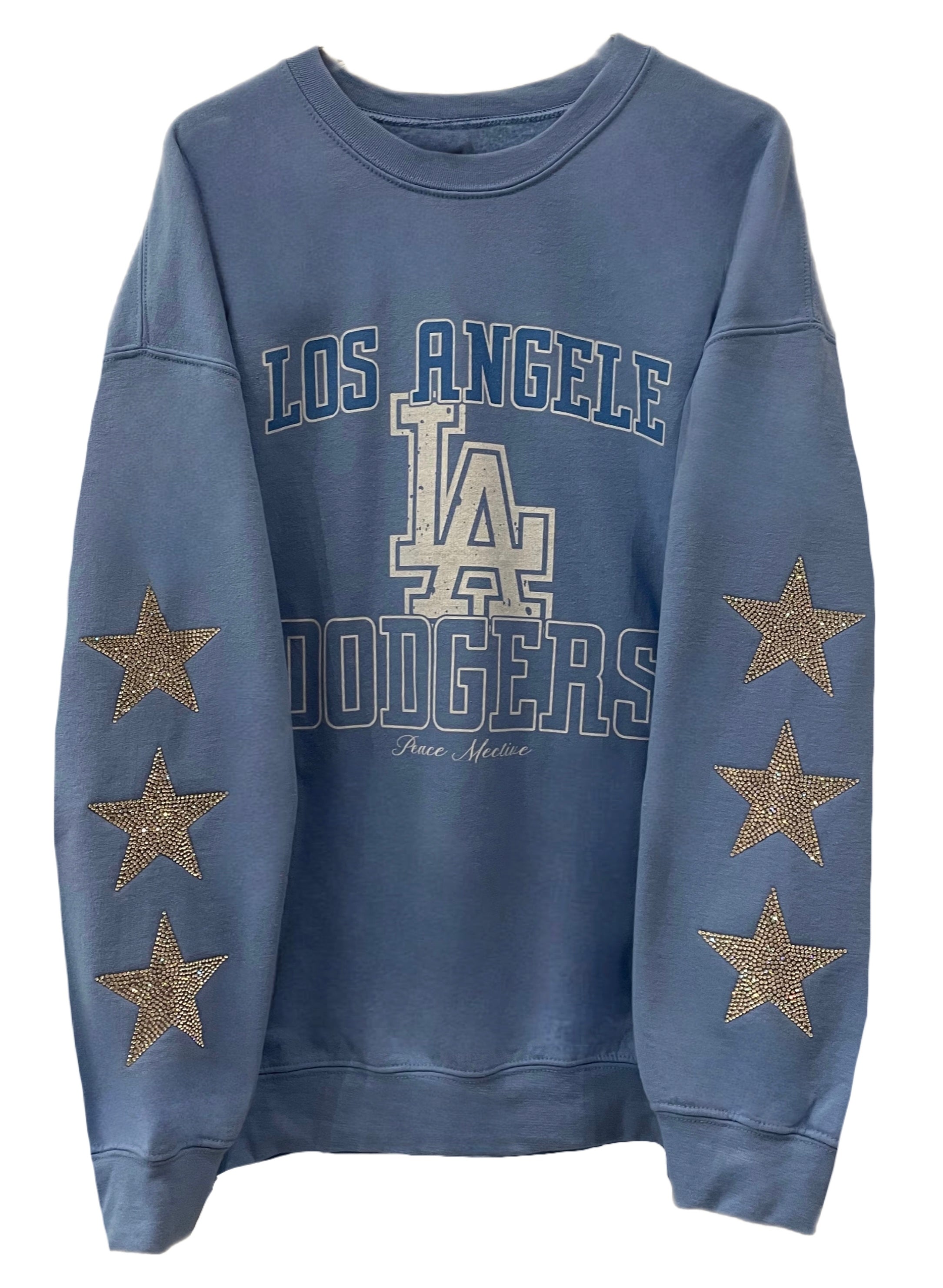 ShopCrystalRags La Dodgers, MLB One of A Kind Retro Sweatshirt with Crystal Star Design