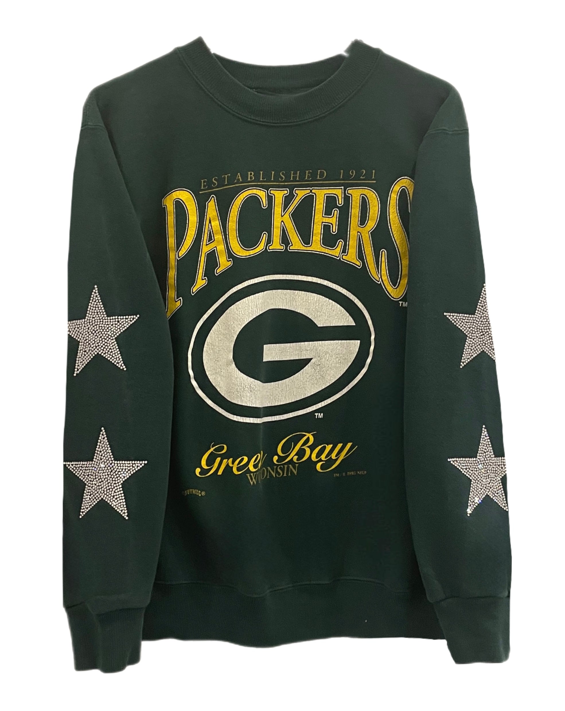 Green Bay Packers, NFL One of a KIND “Rare Find” Vintage Satin Bomber  Jacket with Crystal Star Design