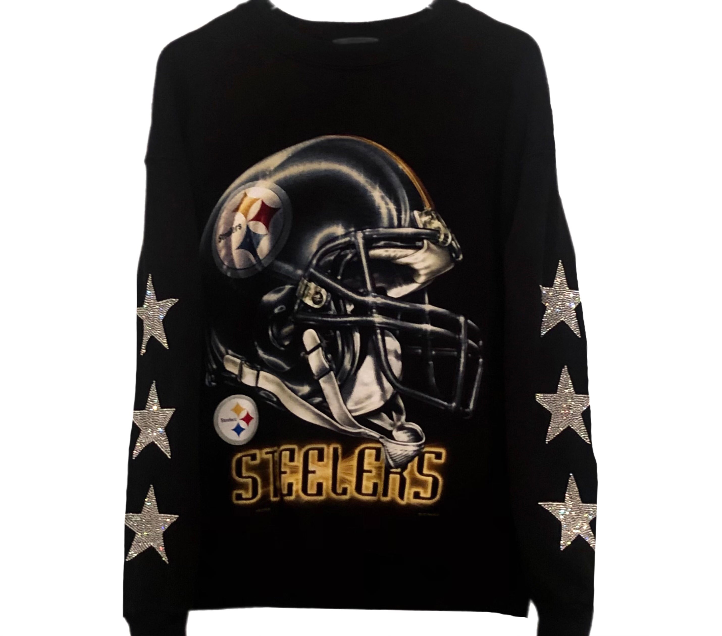 ShopCrystalRags Pittsburgh Steelers, NFL One of A Kind Vintage Hoodie with Crystal Star Design