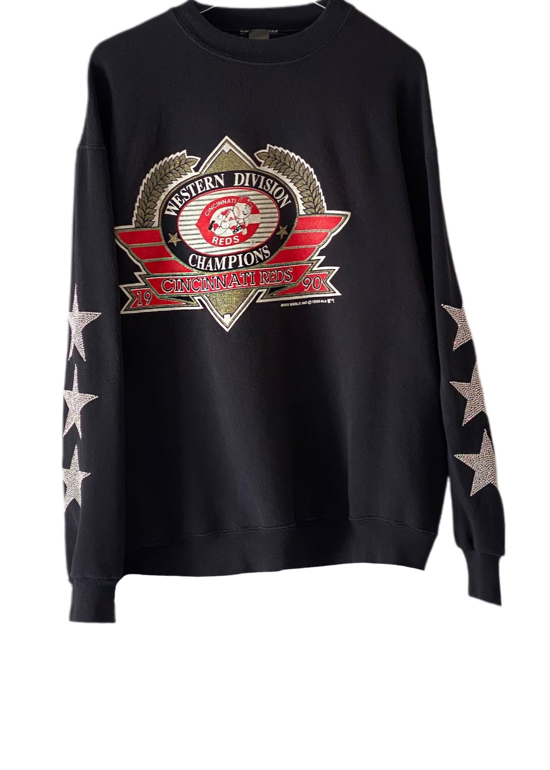 ShopCrystalRags La Dodgers, MLB One of A Kind Retro Sweatshirt with Crystal Star Design