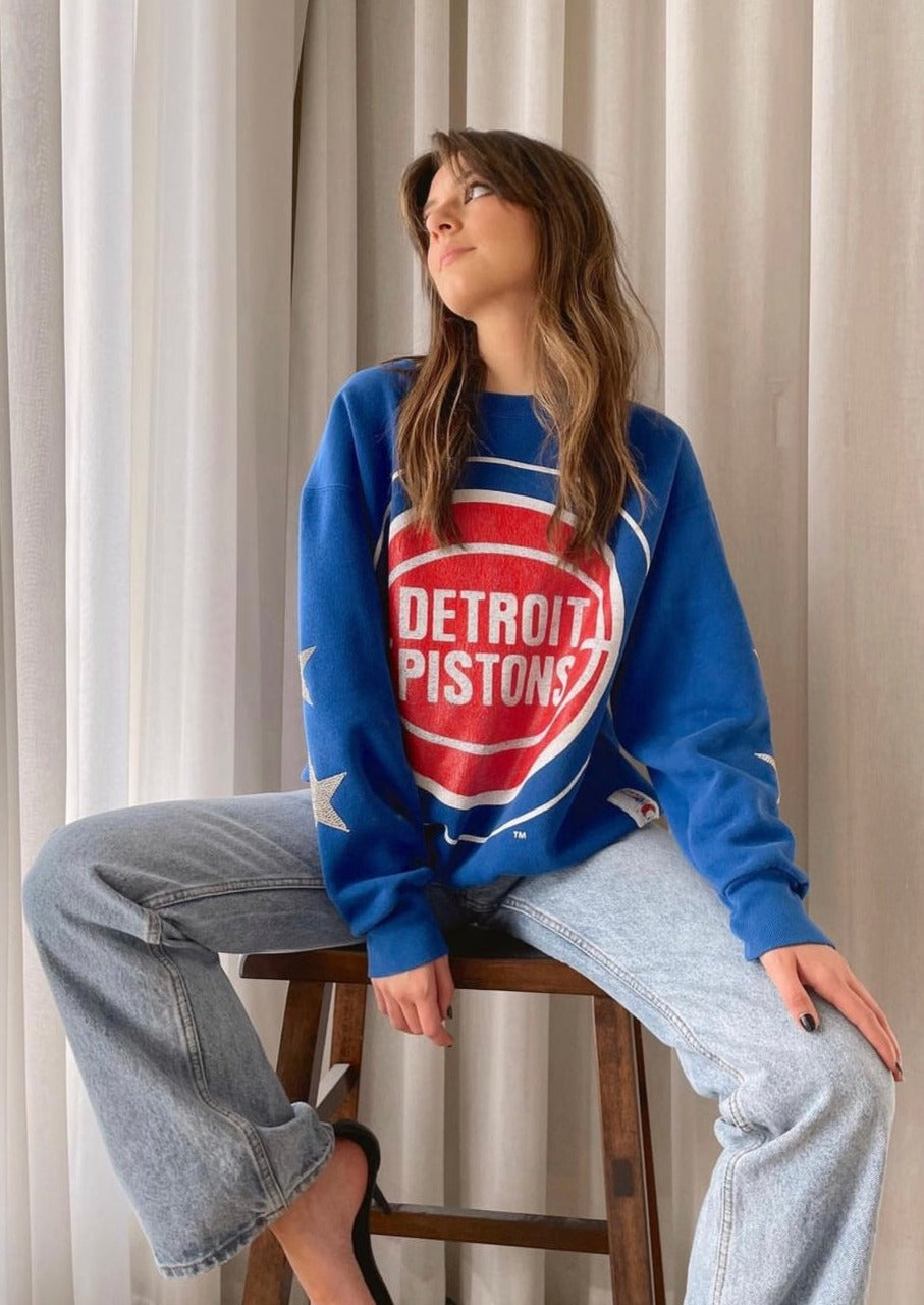 Detroit Pistons NBA One of a KIND Vintage Sweatshirt with Crystal Star Design Custom Crystal Name Number