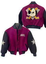 Load image into Gallery viewer, Anaheim Ducks, Mighty Duck Hockey, “Rare Find” One of a Kind Vintage Cropped Bomber Jacket with Crystal Star Design
