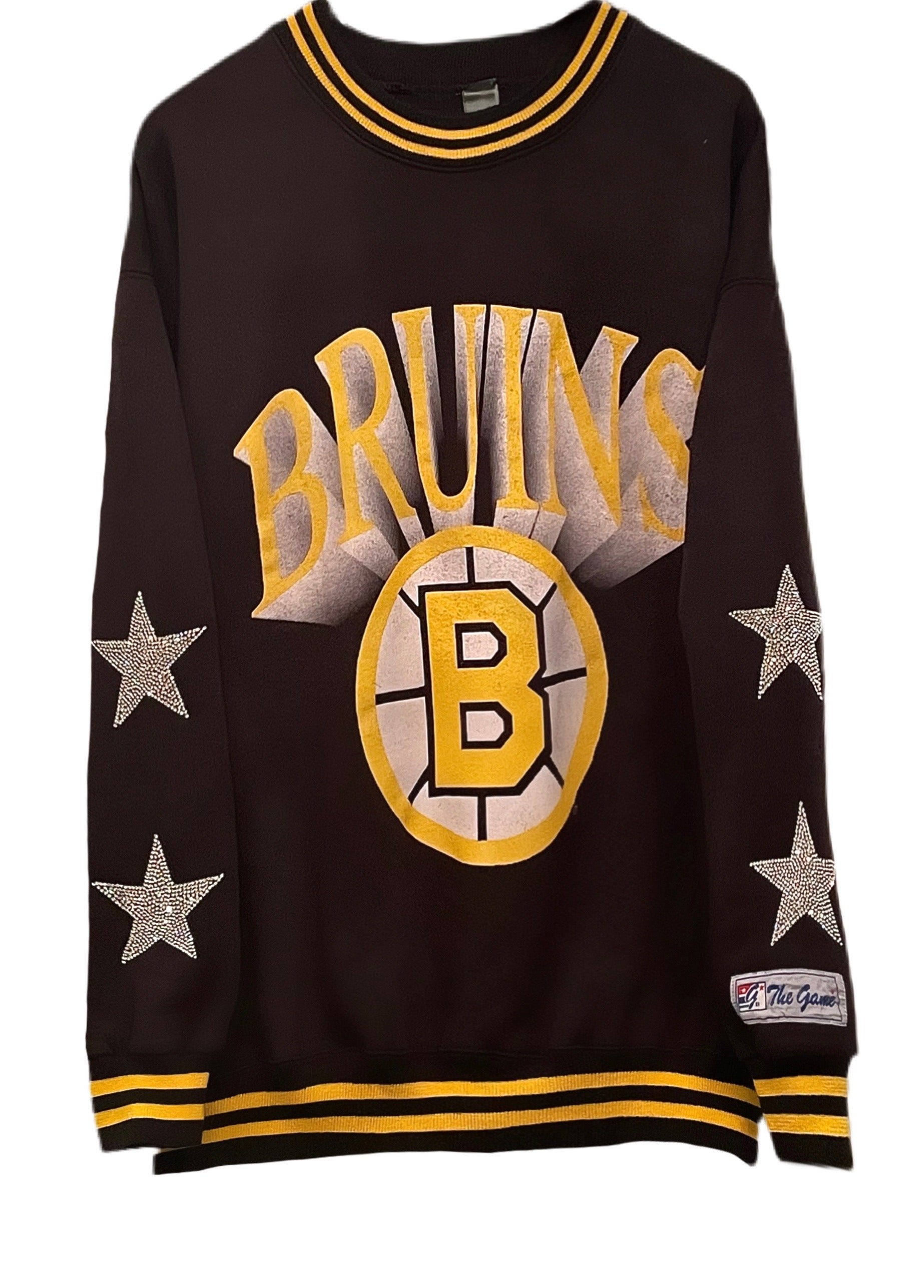 ShopCrystalRags Boston Bruins, NHL One of A Kind Vintage Sweatshirt with Crystal Stars Design