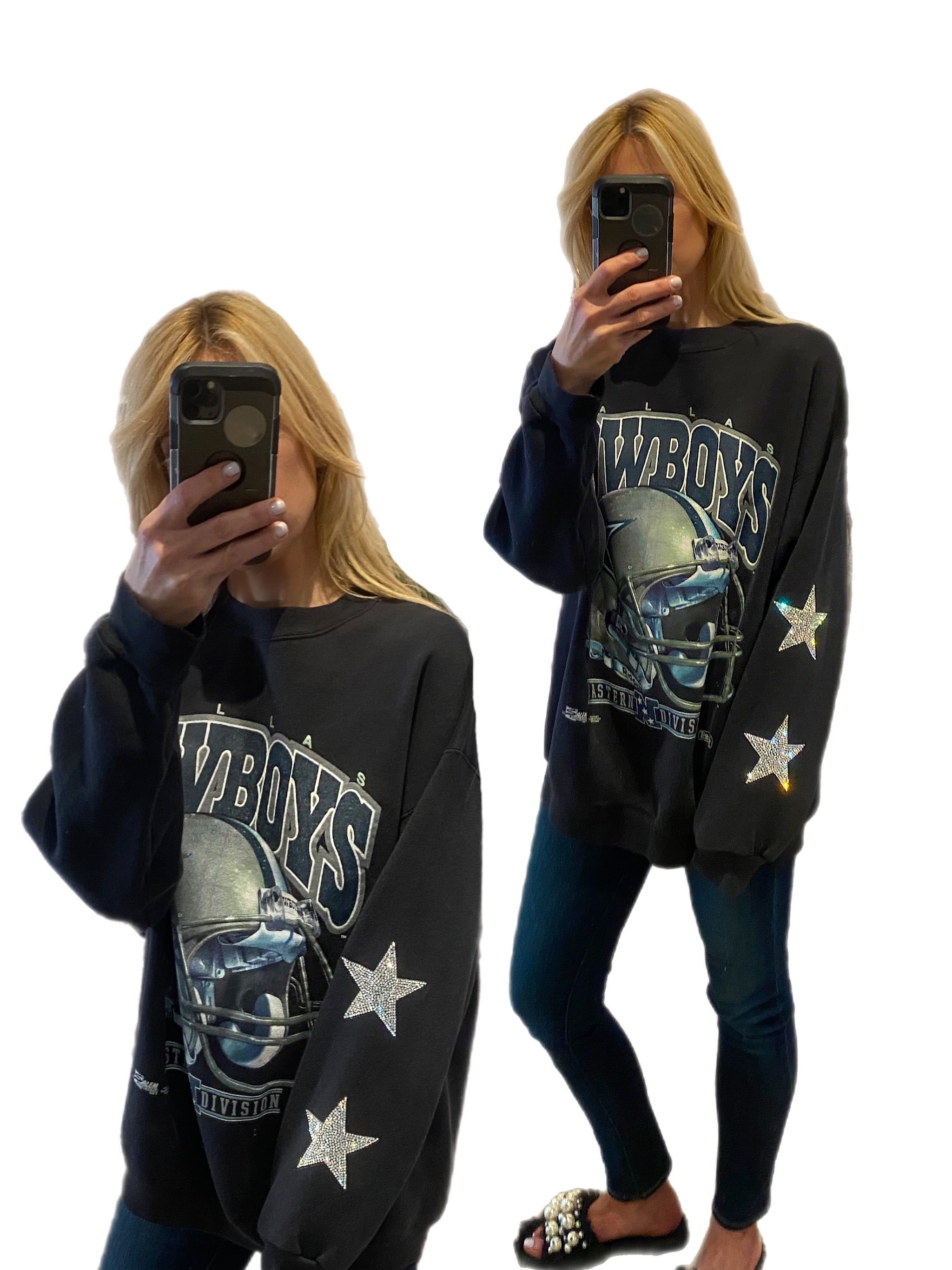 ShopCrystalRags Pittsburgh Steelers, NFL One of A Kind Vintage Sweatshirt with Crystal Star Design