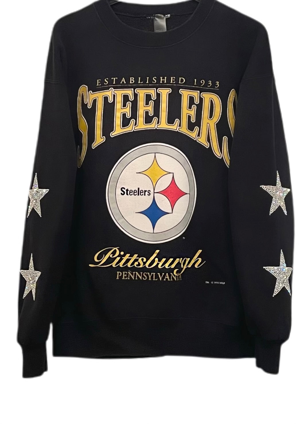 ShopCrystalRags Pittsburgh Steelers, NFL One of A Kind Vintage Hoodie with Crystal Star Design