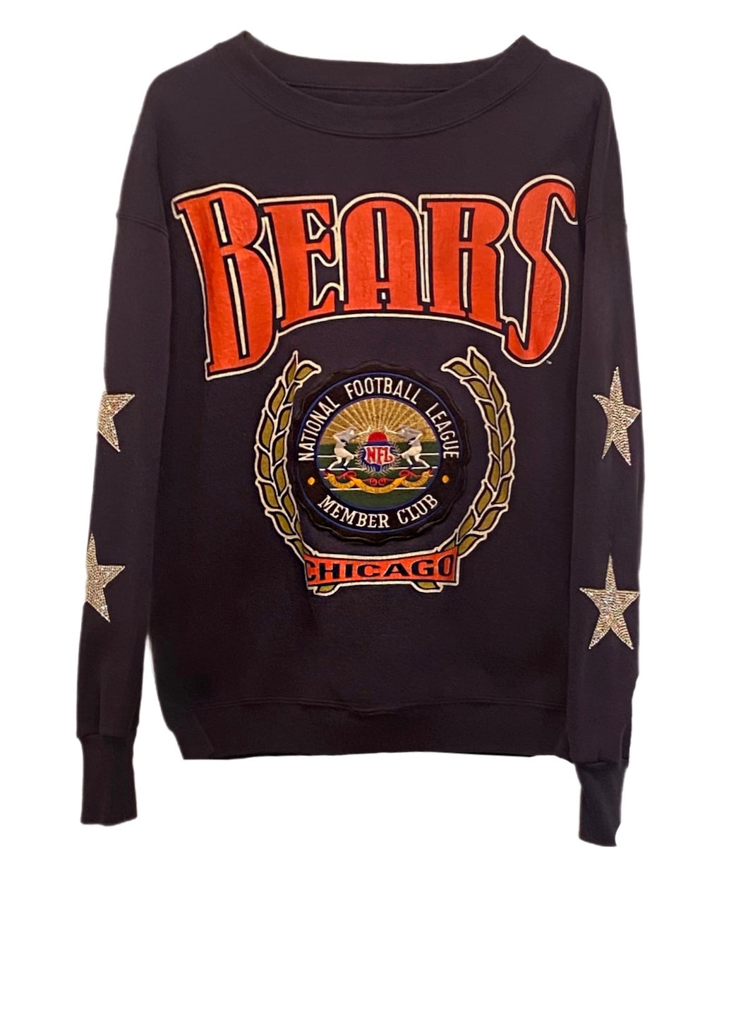 ShopCrystalRags Chicago Bears, NFL One of A Kind Vintage Sweatshirt with Crystal Star Design