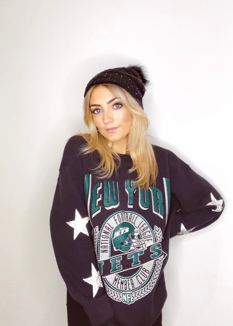 NY Jets, NFL One of a KIND Vintage Hoodie with Crystal Star Design