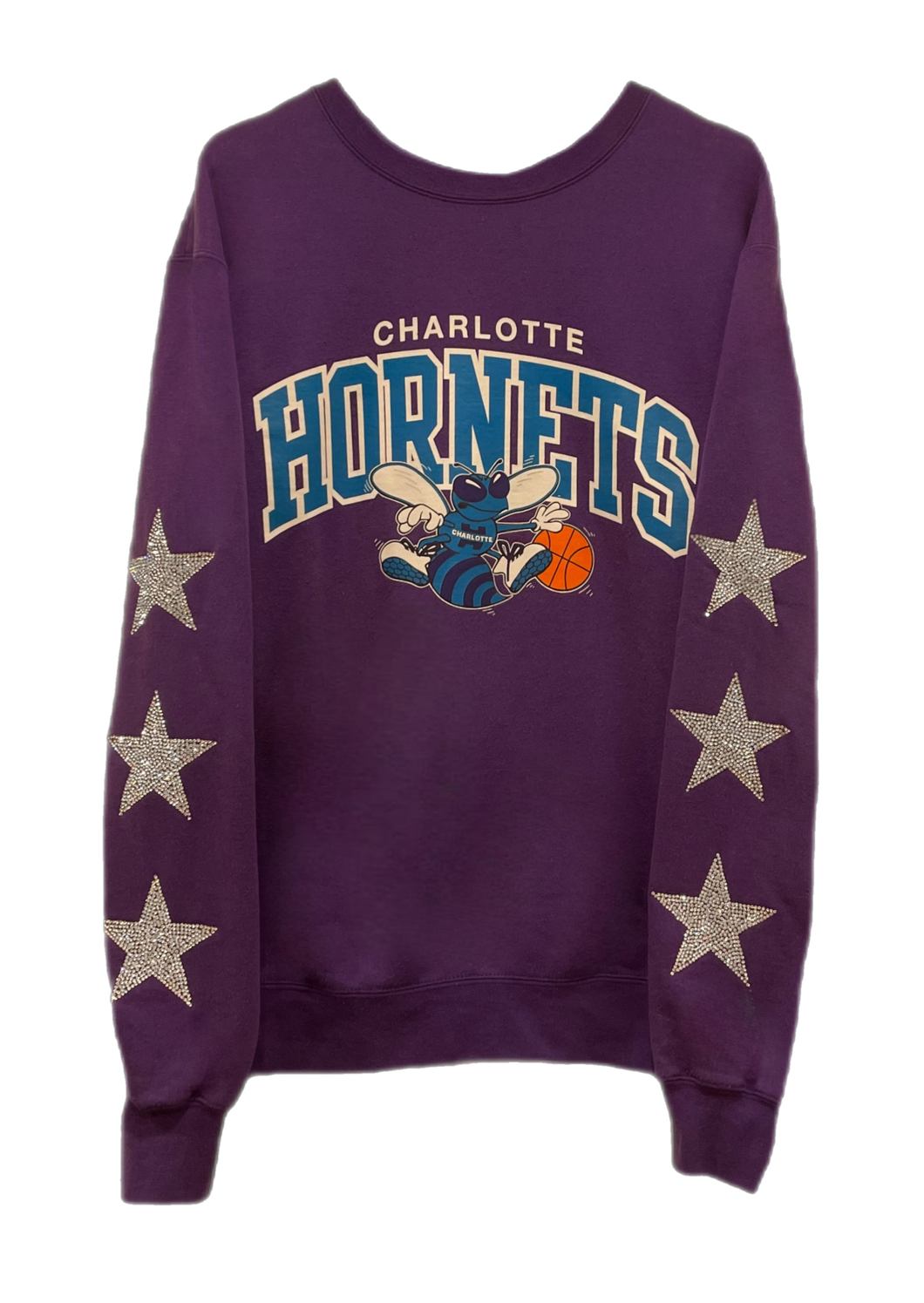 Charlotte Hornets, NBA One of a KIND Vintage Sweatshirt with Three Crystal Star Design