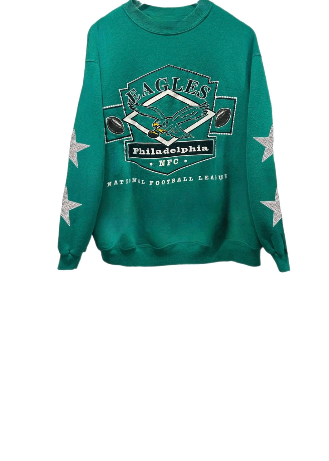 ShopCrystalRags Philadelphia Eagles, NFL One of A Kind Vintage Sweatshirt with Crystal Star Design.