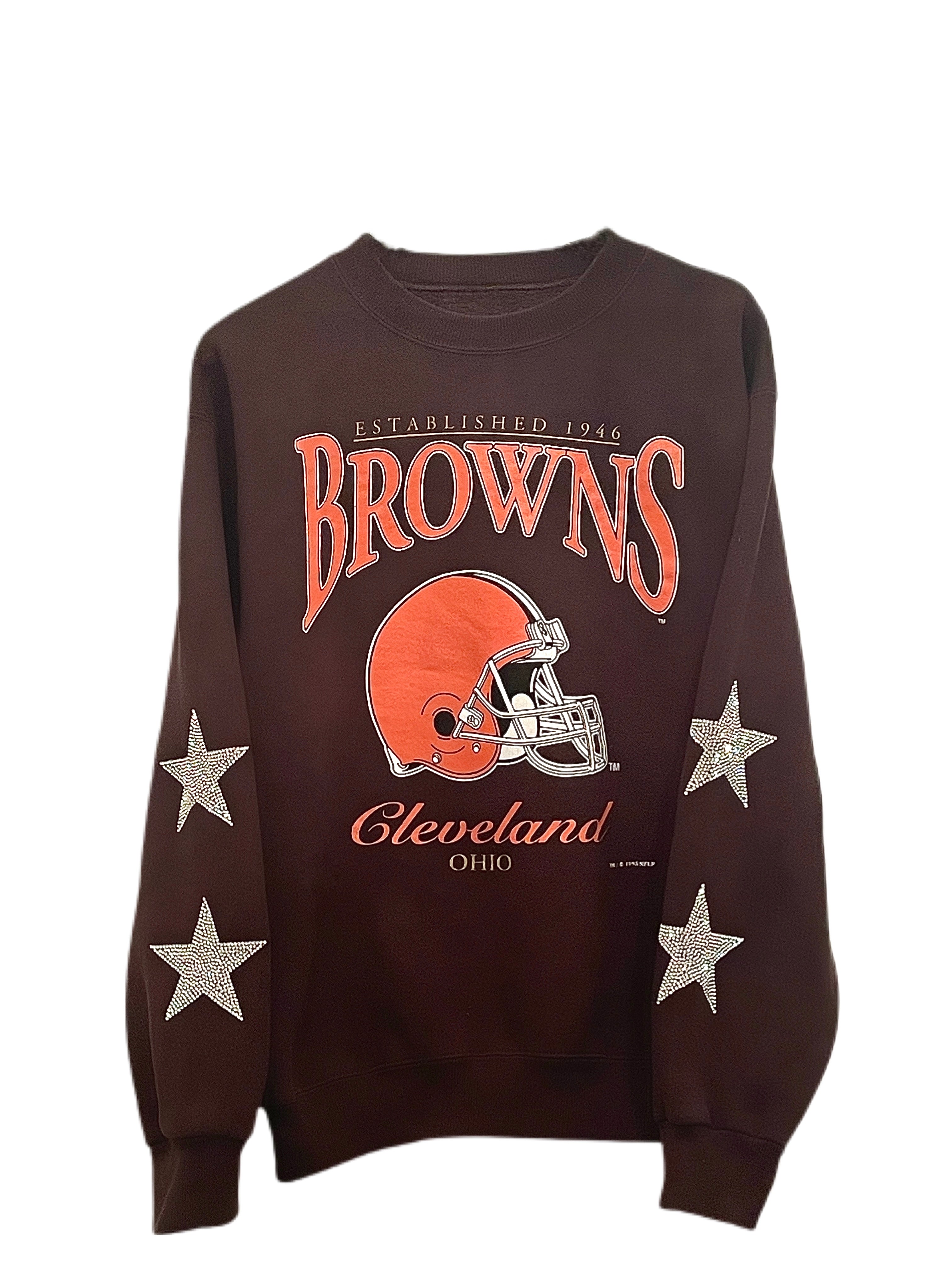 ShopCrystalRags Cleveland Browns, NFL One of A Kind Vintage Sweatshirt with Crystal Star Design