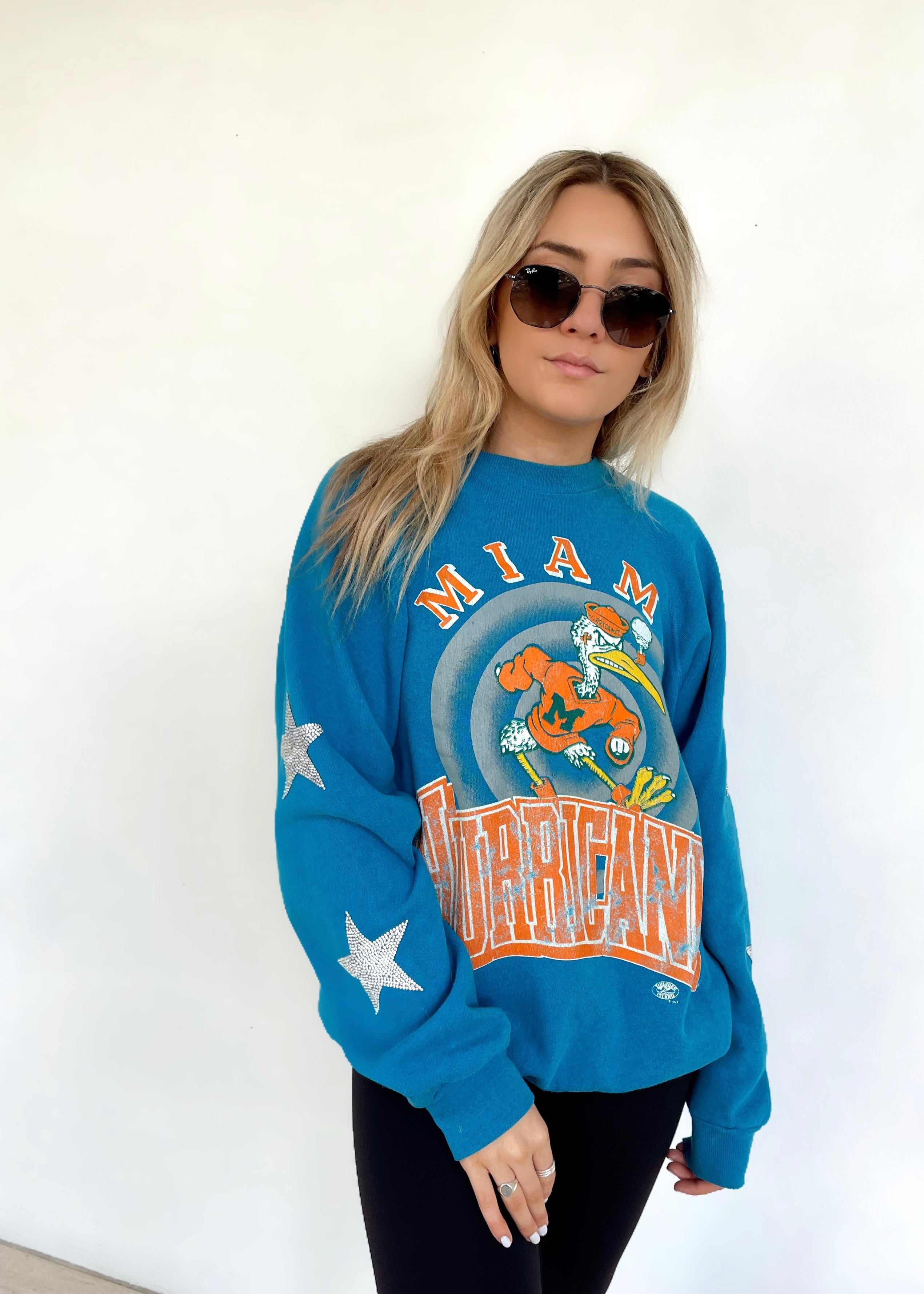 ShopCrystalRags Miami Dolphins, NFL One of A Kind Vintage Sweatshirt with Crystal Star Design