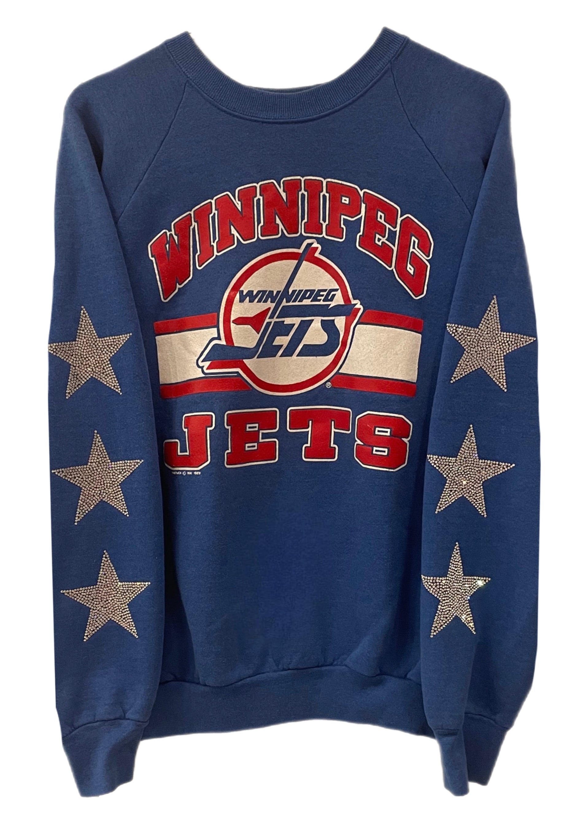 CustomCat Winnipeg Jets Vintage NHL Crewneck Sweatshirt Royal / S