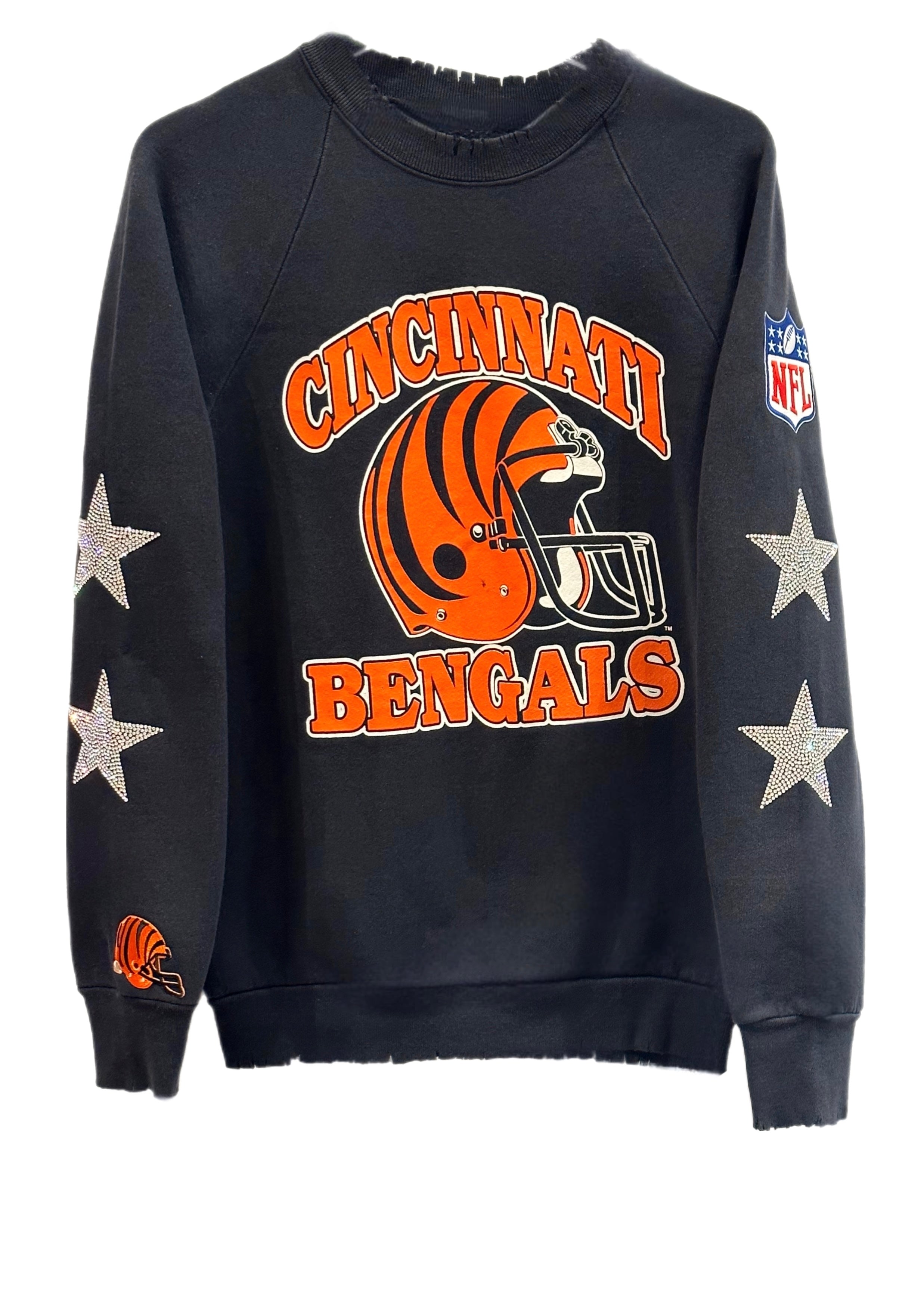 ShopCrystalRags Cincinnati Bengals, NFL One of A Kind Vintage Sweatshirt with Crystal Star Design