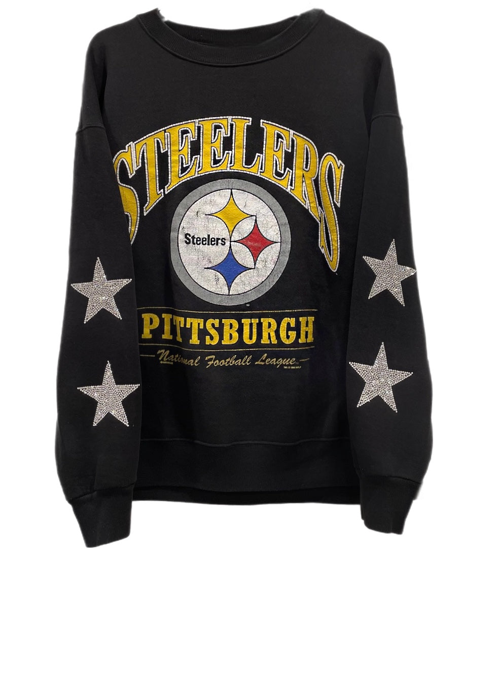 ShopCrystalRags Pittsburgh Steelers, NFL One of A Kind Vintage Sweatshirt with Crystal Star Design