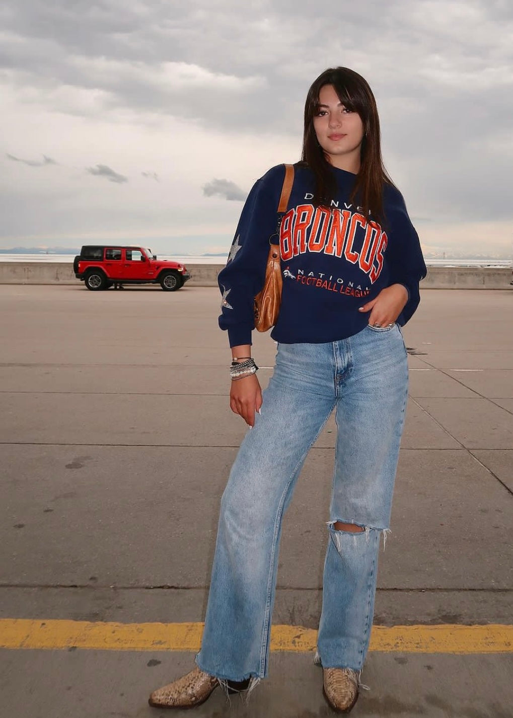 ShopCrystalRags Denver Broncos, NFL One of A Kind Vintage Sweatshirt with Crystal Star Design