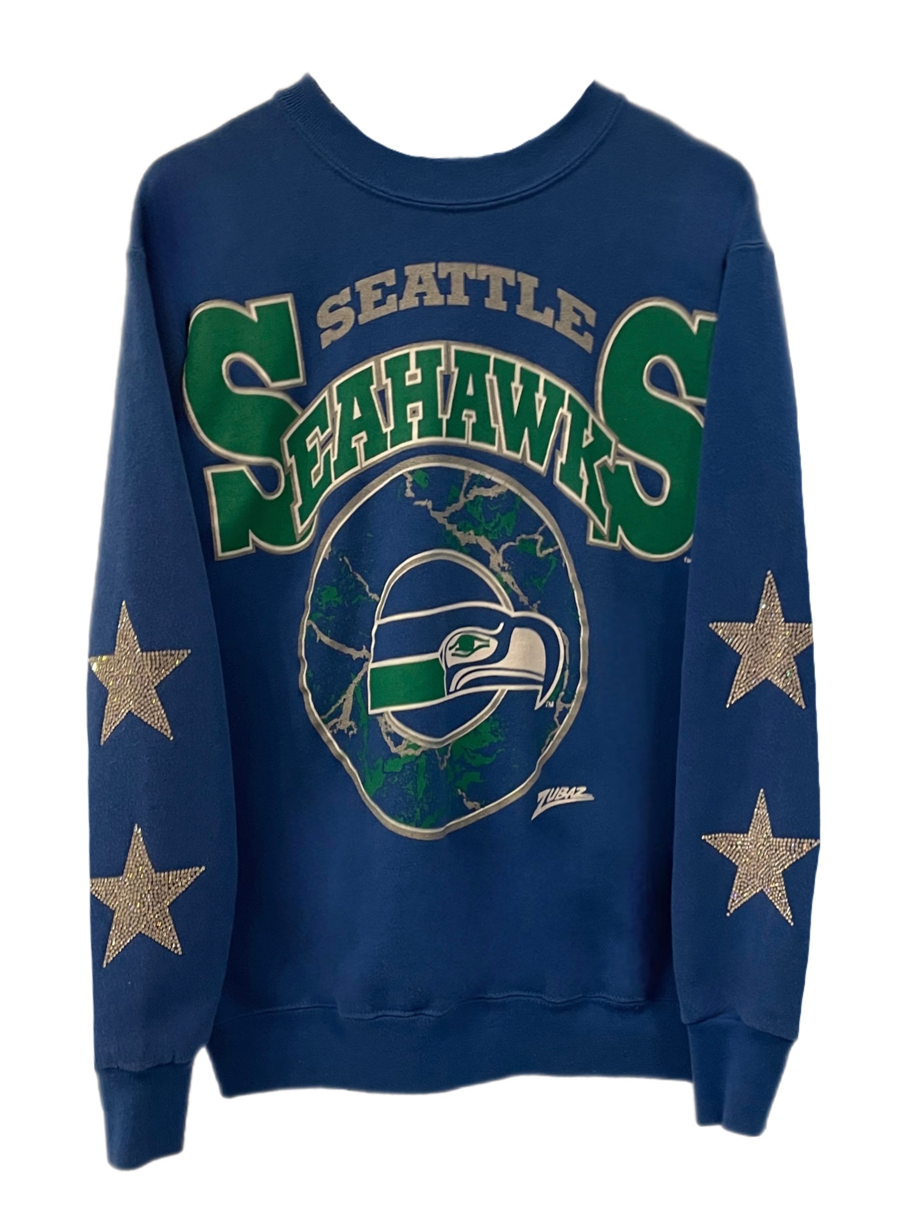 ShopCrystalRags Seattle Seahawks, NFL One of A Kind Vintage Sweatshirt with Crystal Star Design