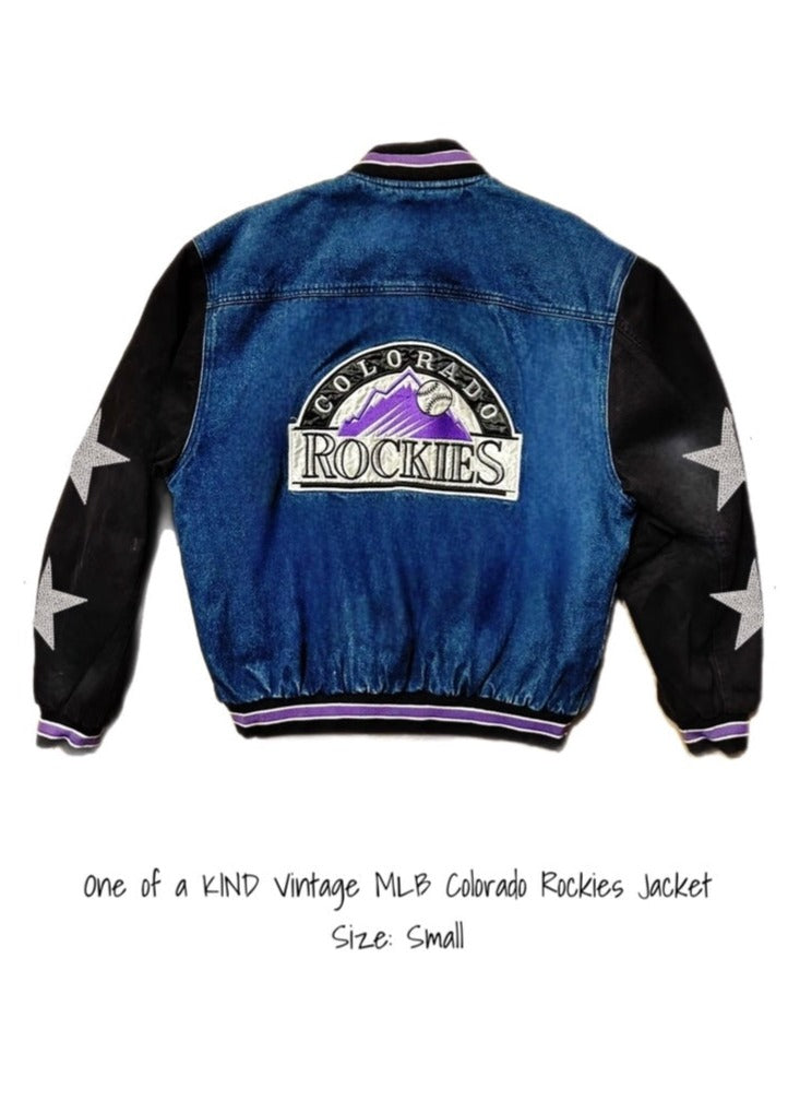 Colorado Rockies , MLB “Super Rare Find” One of a KIND Vintage Denim Jacket  with Crystal Star Design