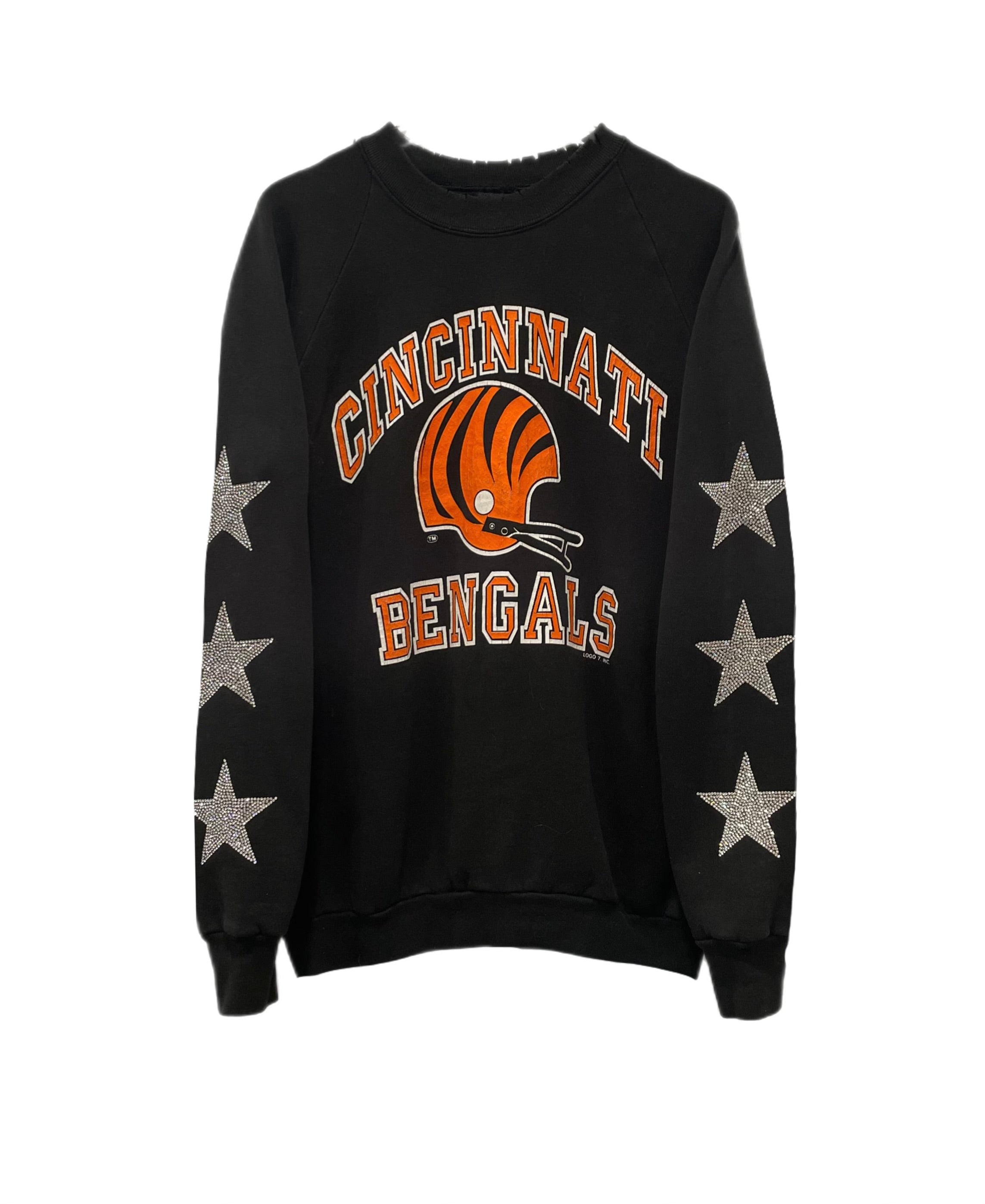 ShopCrystalRags Cincinnati Bengals, NFL One of A Kind Vintage Sweatshirt with Crystal Star Design