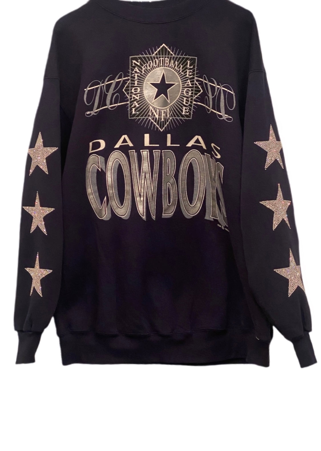 ShopCrystalRags Dallas Cowboys, NFL One of A Kind Vintage Sweatshirt with Crystal Star Design.