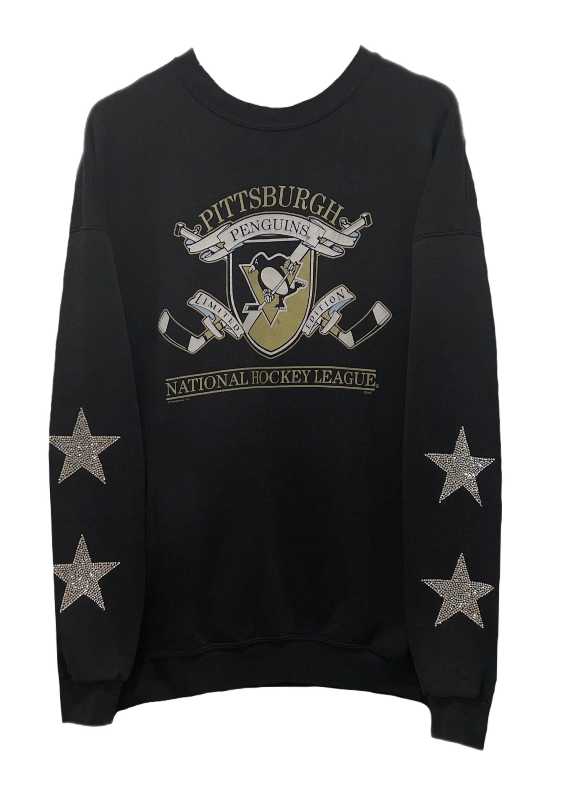 Pittsburgh Penguins Hockey One of a KIND Vintage Sweatshirt with Crystal Star Design