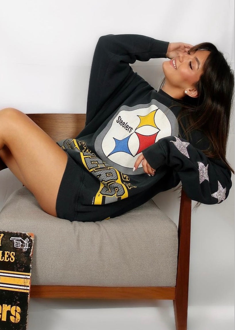 ShopCrystalRags Pittsburgh Steelers, NFL One of A Kind Vintage Sweatshirt with Crystal Star Design