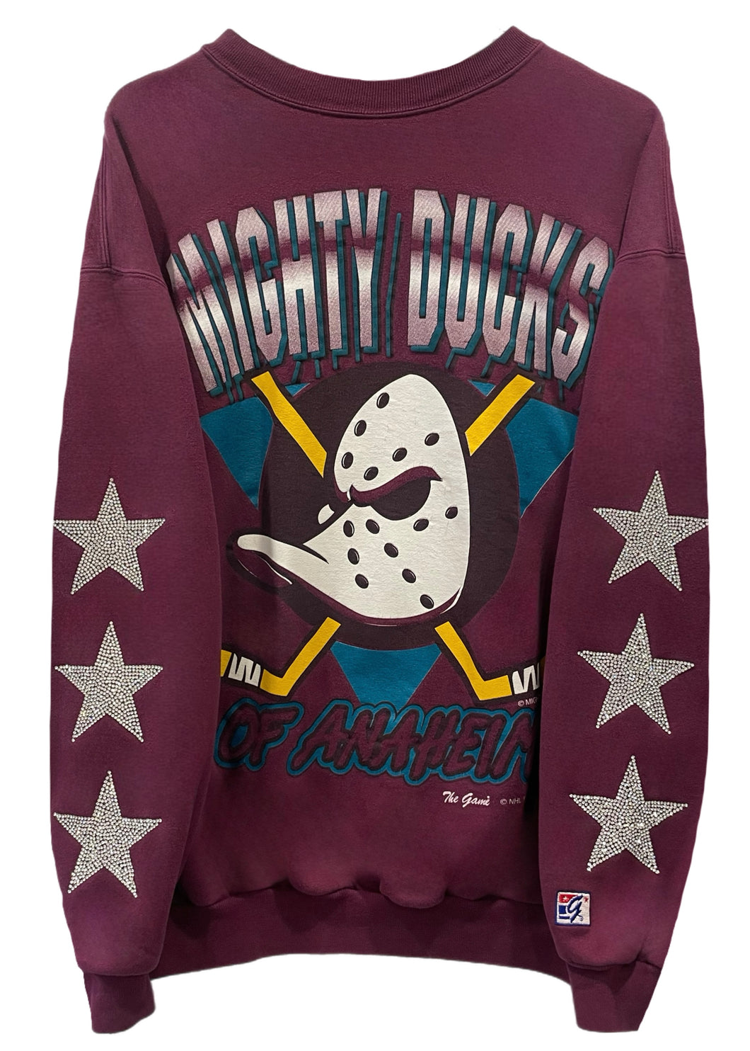 Anaheim Ducks, NHL One of a KIND Vintage “Mighty Ducks” Rare Find Sweatshirt with Three Crystal Star Design - Size: Large