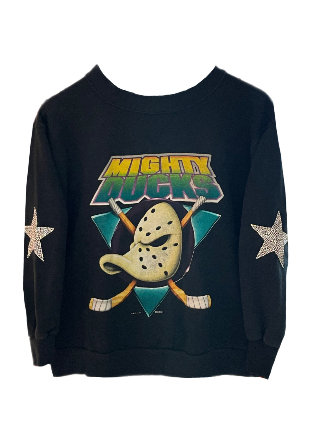 Anaheim Ducks, NHL One of a KIND Vintage “Mighty Ducks” Sweatshirt with Crystal Star Design - Size: Youth L/Adult XS/S