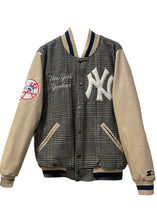 Load image into Gallery viewer, NY Yankees, MLB One of a KIND Vintage Starter Plaid and Leather Jacket With Crystal Star Design
