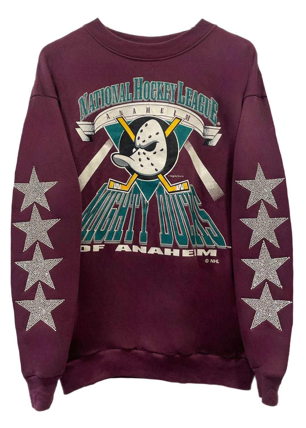 Anaheim Ducks, Hockey One of a KIND Vintage “Mighty Ducks” Sweatshirt with Four Crystal Star Design