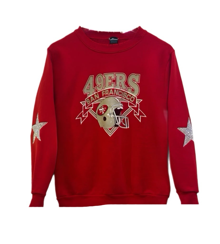 San Francisco 49ers, Football One of a KIND Vintage Sweatshirt with Crystal Star Design