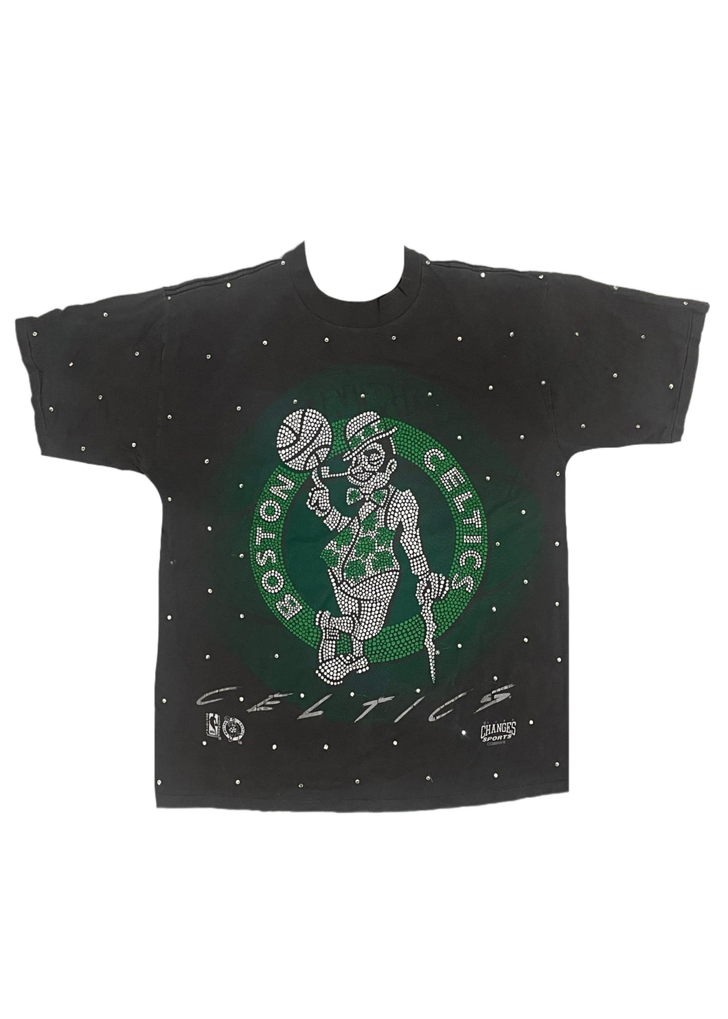 Boston Celtics, NBA One of a KIND Vintage Tee with Overall Crystal Design