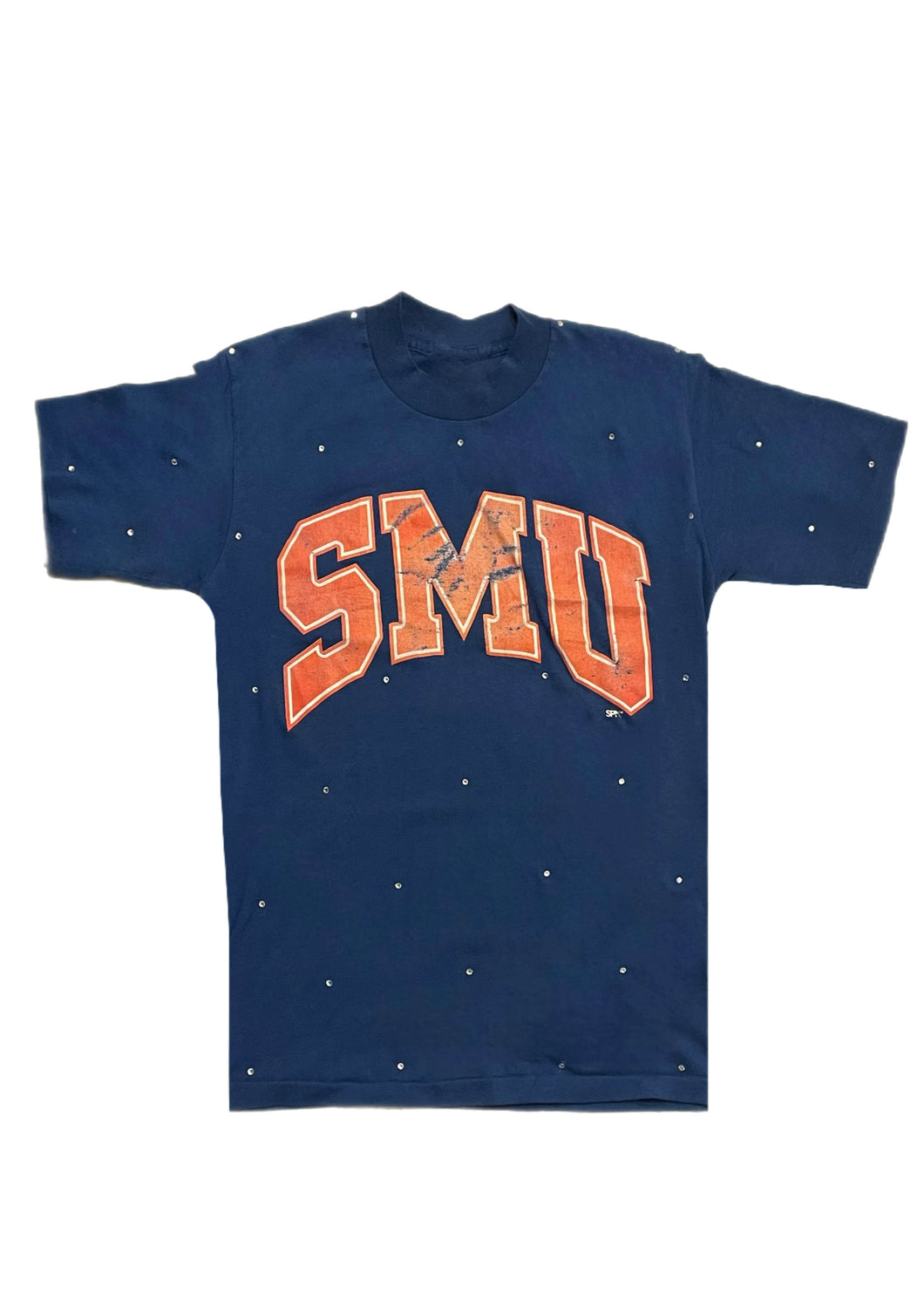Southern Methodist University, One of a KIND Vintage SMU T-Shirt with All Over Crystal Design