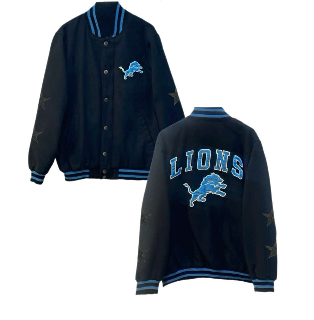 Detroit Lions, Football One of a KIND “Rare Find” Vintage Jacket with Black Crystal Star Design