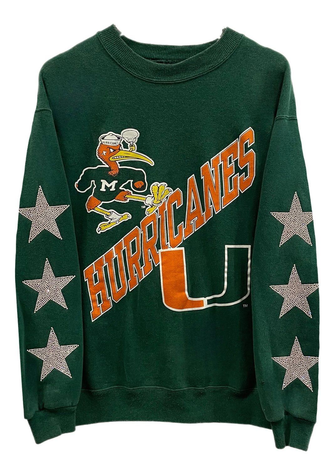 University of Miami, One of a KIND Vintage Miami Hurricanes Sweatshirt with Three Crystal Star Design
