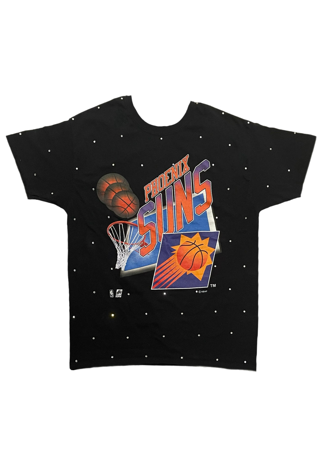 Pheonix Suns, Basketball One of a KIND Vintage Tee with Overall Crystal Design