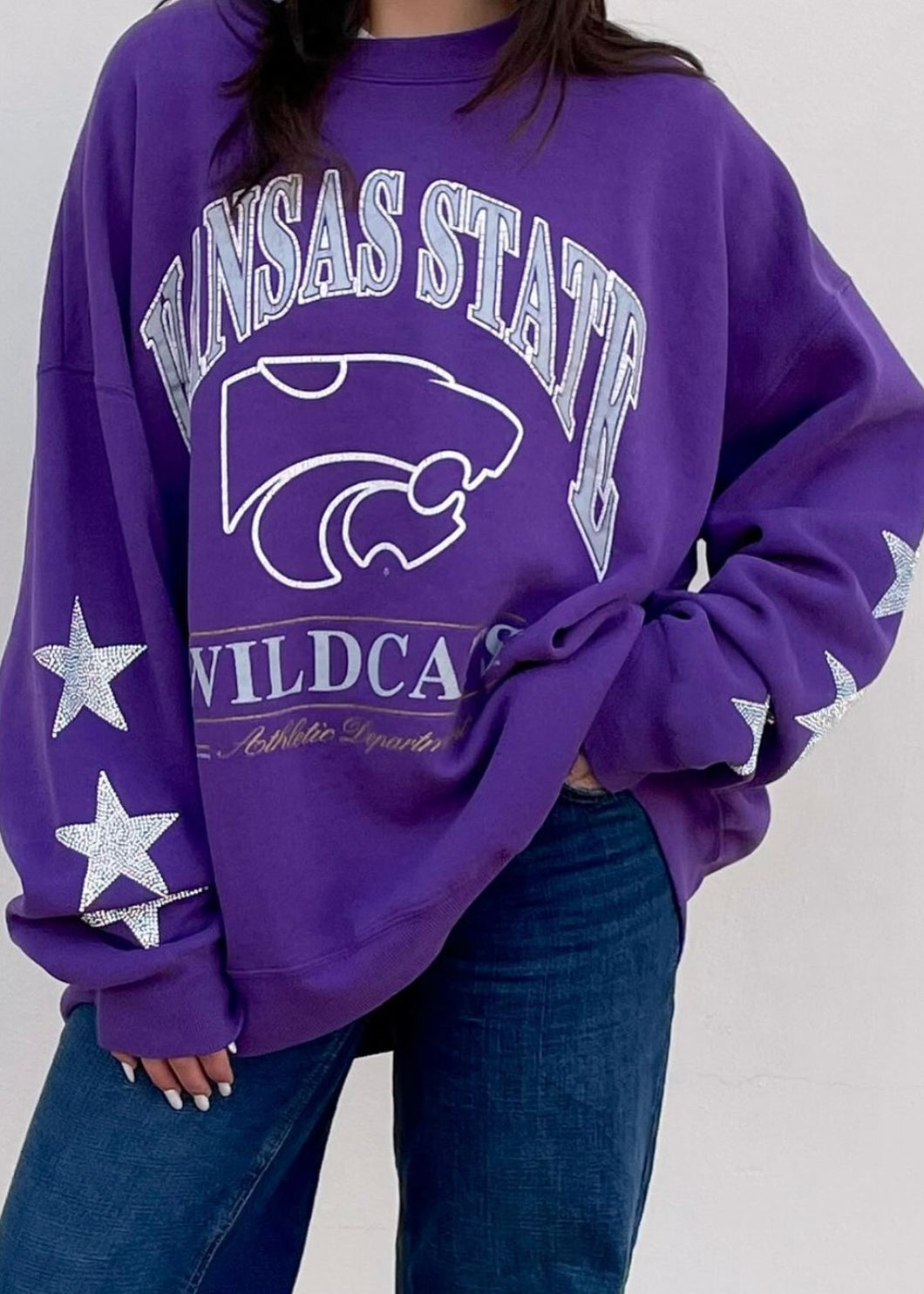 Kansas State University, One of a KIND Vintage Wildcats Sweatshirt with Three Crystal Star Design