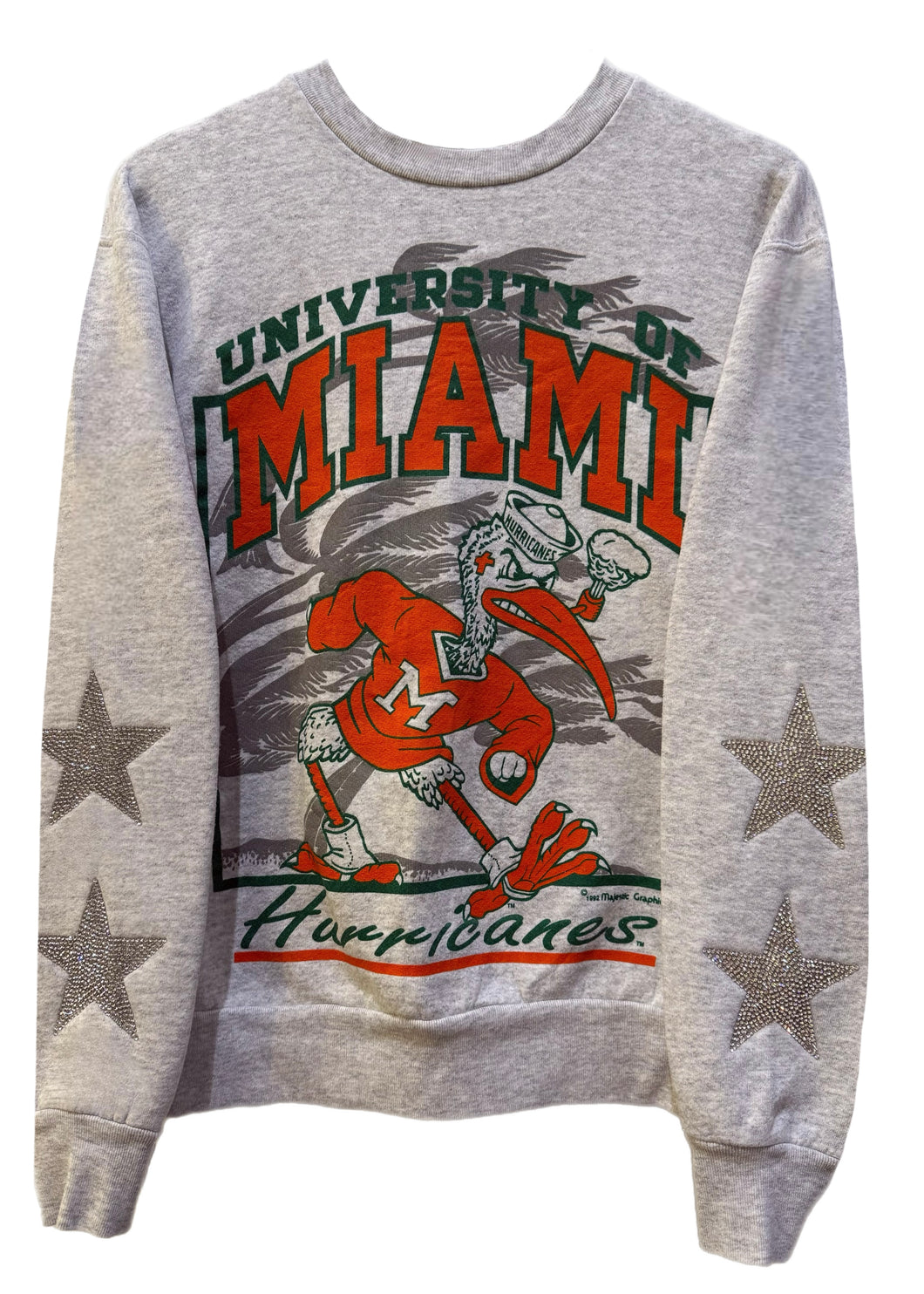 University of Miami, One of a KIND Vintage Miami Hurricanes Sweatshirt with Crystal Star Design